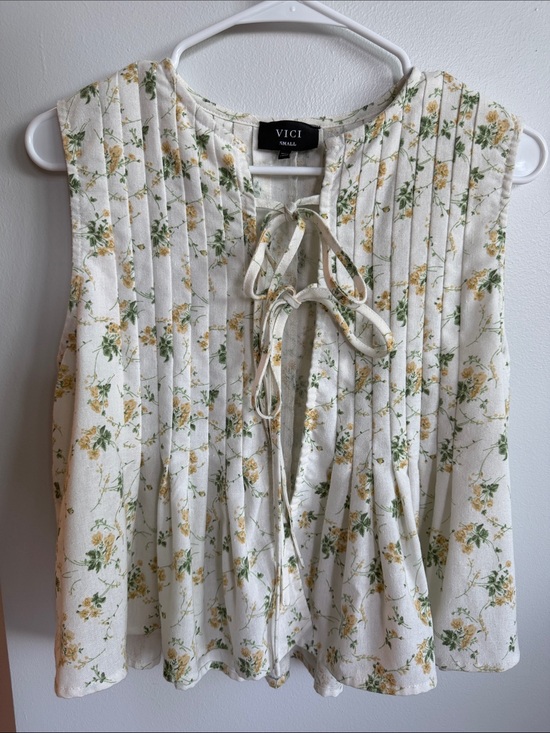 Vici Tops - VICI Cream Floral Pintuck Lace-Up Camisole